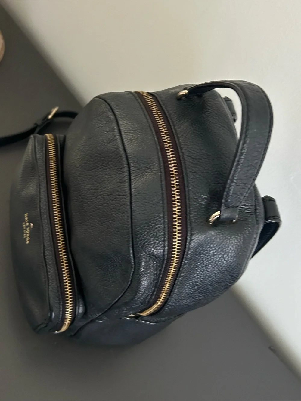 Kate Spade Black Pebbled Leather Mini Backpack Gold Hardware Travel Purse